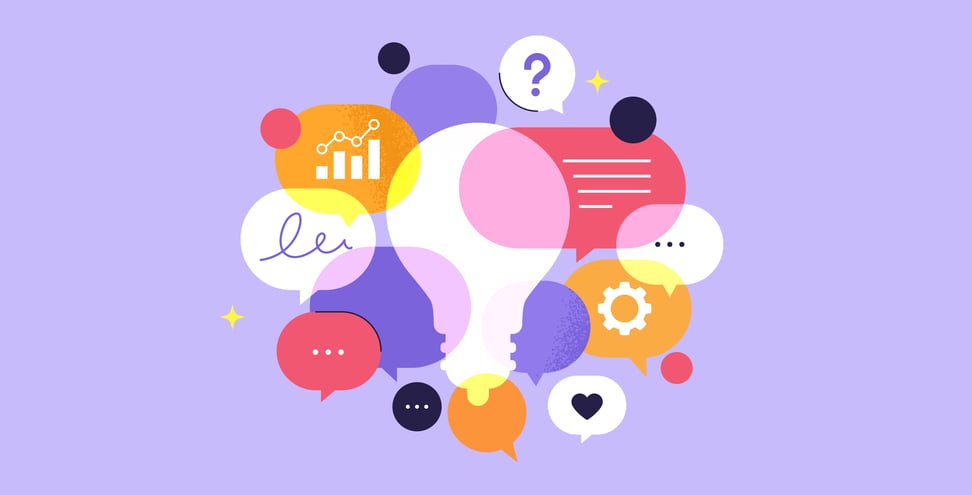 Vector abstract illustration of colorful speech bubbles symbolizing communication and the exchange of creative ideas concept of teamwork and shared thinking process