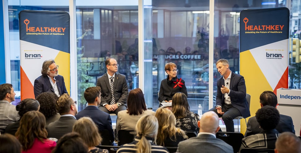 Brian Tierney, Rob Brooks, Donna Havens, and David Baiada onstage at HealthKey Focus session