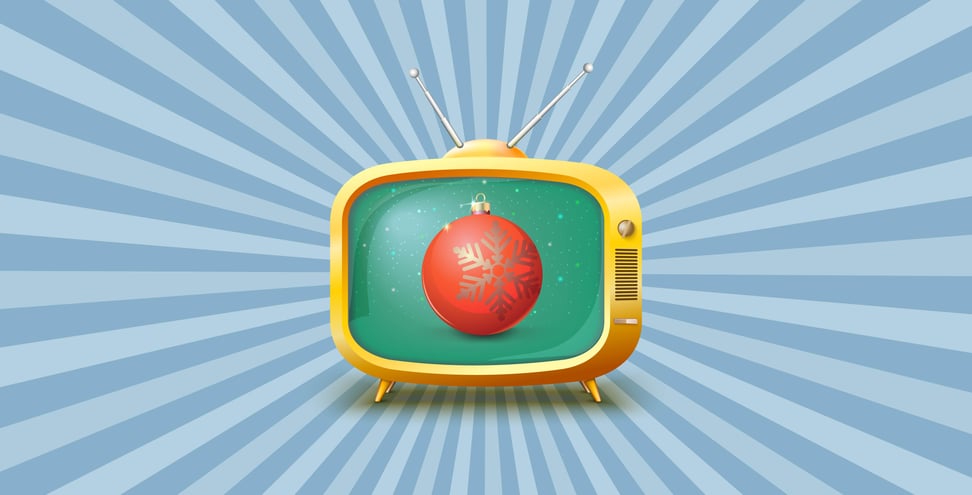 Vintage TV with red Christmas ball, vector illustration.