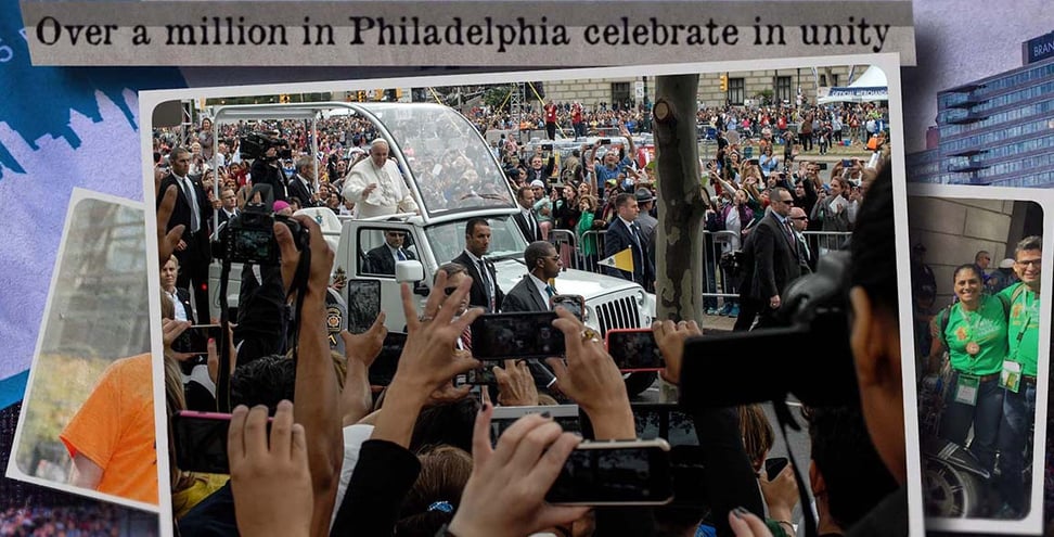 Pope Francis greets massive Philadelphia crowd.