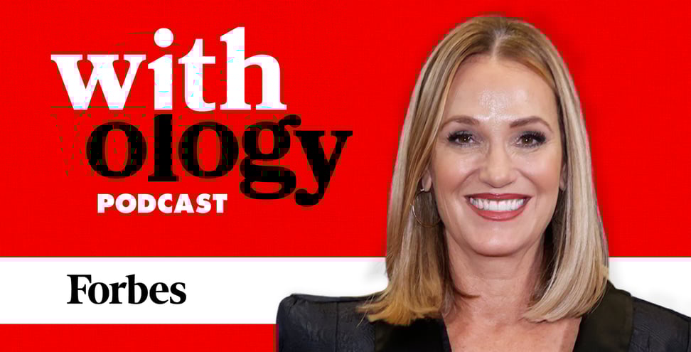 Sherry Phillips in front of a red background. Behind her the text reads "Withology podcast".